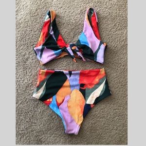 SHEIN graphic knot front bikini swimsuit